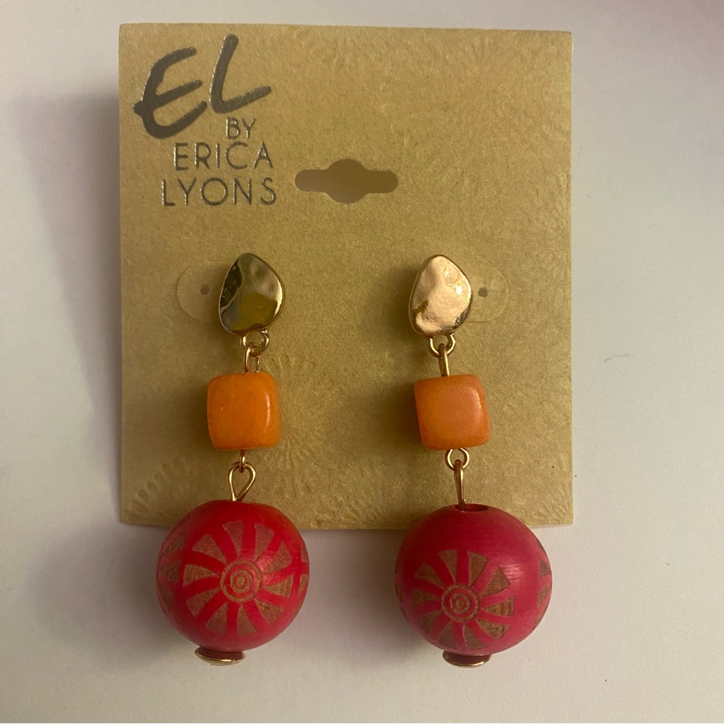 Erica Lyons Vibrant Red And Orange Dangle Earrings Nwt 10$